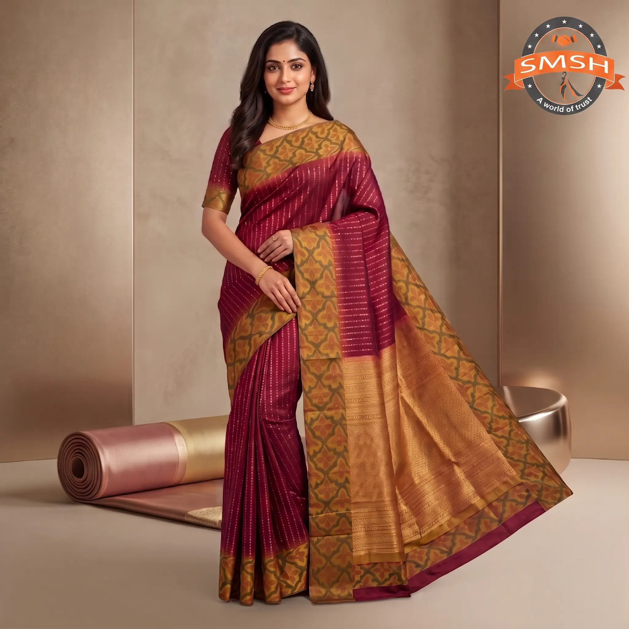 Maroon Gold Fancy Brocade Silk Saree